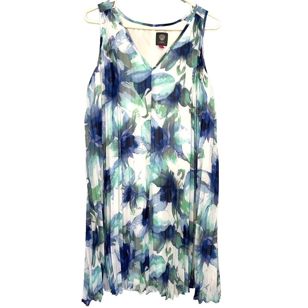 Vince Camuto Dress Women 12 Pleated Sheer Floral Sleeveless A-Line NWT